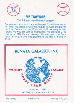1983 TCMA Renata Galasso 1933 All-Stars #19 Pie Traynor Back