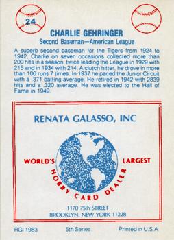 1983 TCMA Renata Galasso 1933 All-Stars #24 Charlie Gehringer Back