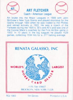 1983 TCMA Renata Galasso 1933 All-Stars #41 Art Fletcher Back