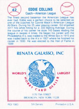 1983 TCMA Renata Galasso 1933 All-Stars #42 Eddie Collins Back