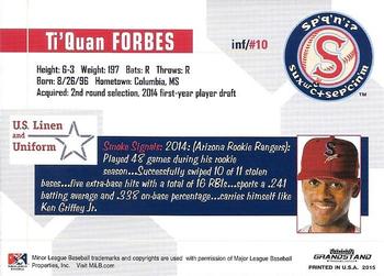 2015 Grandstand Spokane Indians #NNO Ti'Quan Forbes Back