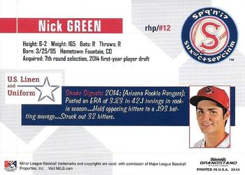 2015 Grandstand Spokane Indians #NNO Nick Green Back