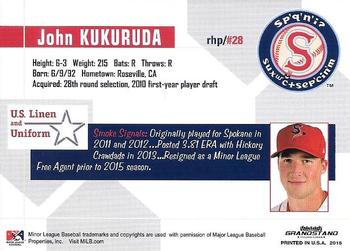 2015 Grandstand Spokane Indians #NNO John Kukuruda Back