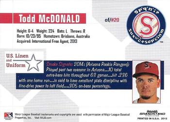 2015 Grandstand Spokane Indians #NNO Todd McDonald Back