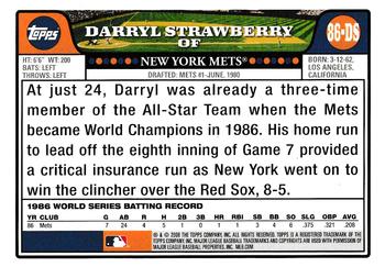 2008 Topps Gift Sets New York Mets - 1986 World Series Champions Autographs #86-DS Darryl Strawberry Back