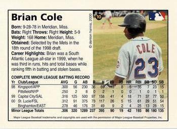 2000 Arizona Fall League Prospects #10 Brian Cole Back