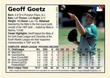 2000 Arizona Fall League Prospects #16 Geoff Goetz Back