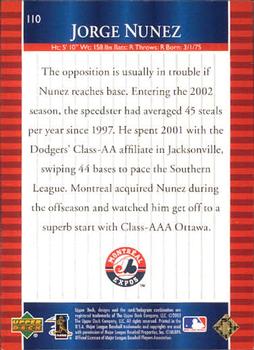 2002 Upper Deck World Series Heroes #110 Jorge Nunez Back