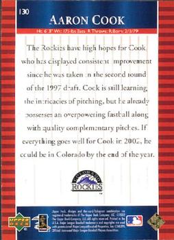 2002 Upper Deck World Series Heroes #130 Aaron Cook Back