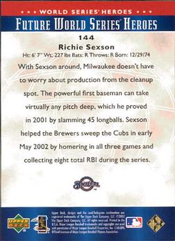 2002 Upper Deck World Series Heroes #144 Richie Sexson Back