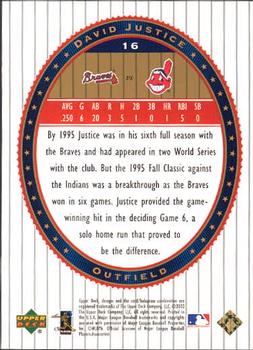 2002 Upper Deck World Series Heroes #16 David Justice Back