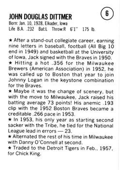 1983 Fritsch 1953 Boston/Milwaukee Braves #6 Jack Dittmer Back