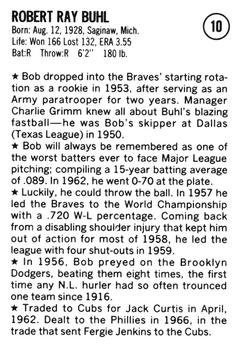 1983 Fritsch 1953 Boston/Milwaukee Braves #10 Bob Buhl Back
