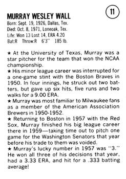 1983 Fritsch 1953 Boston/Milwaukee Braves #11 Murray Wall Back