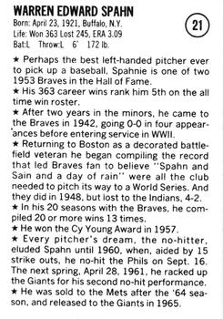1983 Fritsch 1953 Boston/Milwaukee Braves #21 Warren Spahn Back