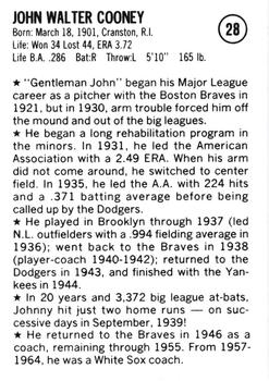 1983 Fritsch 1953 Boston/Milwaukee Braves #28 Johnny Cooney Back