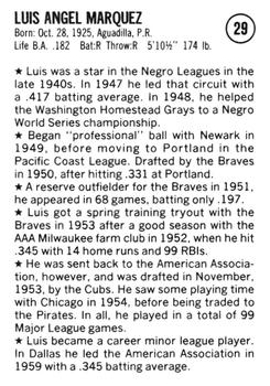 1983 Fritsch 1953 Boston/Milwaukee Braves #29 Luis Marquez Back