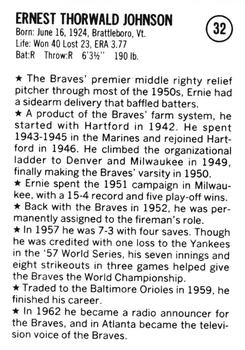 1983 Fritsch 1953 Boston/Milwaukee Braves #32 Ernie Johnson Back