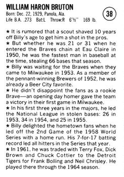 1983 Fritsch 1953 Boston/Milwaukee Braves #38 Billy Bruton Back