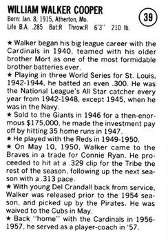 1983 Fritsch 1953 Boston/Milwaukee Braves #39 Walker Cooper Back
