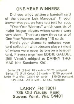 1983 Fritsch 1953 Boston/Milwaukee Braves #NNO Luis Marquez Back