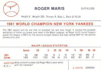 1980 Galasso B&W 1961 New York Yankees #1 Roger Maris Back