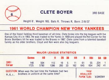 1980 Galasso B&W 1961 New York Yankees #6 Clete Boyer Back