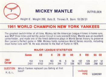 1980 Galasso B&W 1961 New York Yankees #7 Mickey Mantle Back