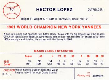1980 Galasso B&W 1961 New York Yankees #10 Hector Lopez Back