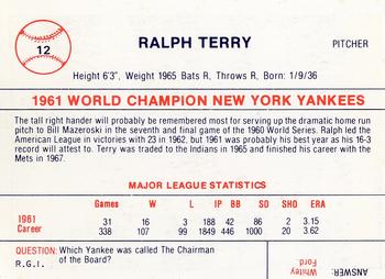 1980 Galasso B&W 1961 New York Yankees #12 Ralph Terry Back
