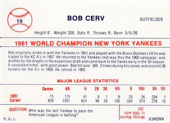 1980 Galasso B&W 1961 New York Yankees #19 Bob Cerv Back