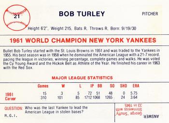 1980 Galasso B&W 1961 New York Yankees #21 Bob Turley Back