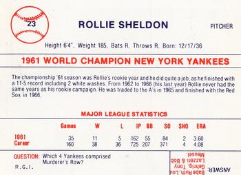 1980 Galasso B&W 1961 New York Yankees #23 Rollie Sheldon Back
