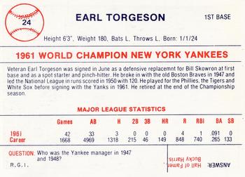 1980 Galasso B&W 1961 New York Yankees #24 Earl Torgeson Back