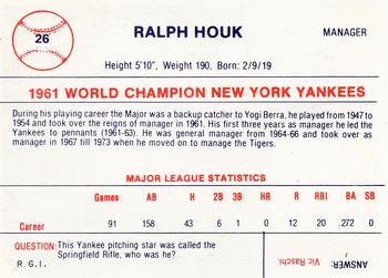 1980 Galasso B&W 1961 New York Yankees #26 Ralph Houk Back