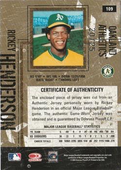 2004 Donruss Leather & Lumber - Materials Jersey Prime #109 Rickey Henderson Back