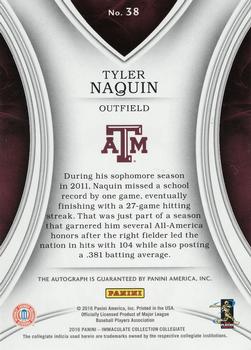 2016 Panini Immaculate Collegiate - Rookie Autographs Platinum #38 Tyler Naquin Back