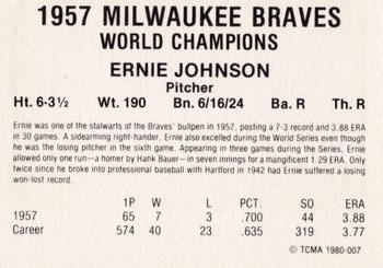 1980 TCMA 1957 Milwaukee Braves #007 Ernie Johnson Back