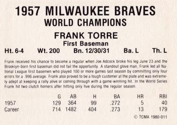 1980 TCMA 1957 Milwaukee Braves #011 Frank Torre Back