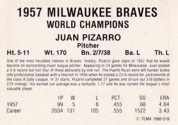 1980 TCMA 1957 Milwaukee Braves #018 Juan Pizarro Back