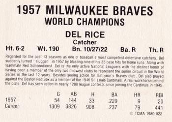 1980 TCMA 1957 Milwaukee Braves #022 Del Rice Back
