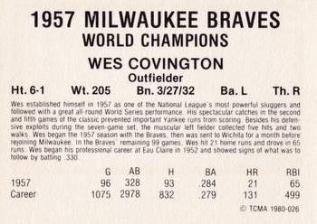 1980 TCMA 1957 Milwaukee Braves #026 Wes Covington Back