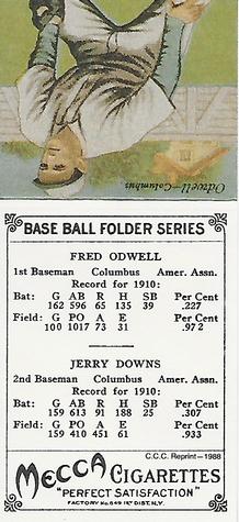 1988 Card Collectors 1911 Mecca Double Folders (T201) (Reprint) #NNO Red Downs / Fred Odwell Back