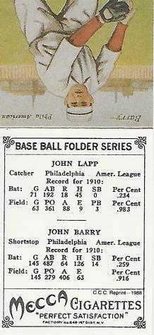 1988 Card Collectors 1911 Mecca Double Folders (T201) (Reprint) #NNO Jack Lapp / Jack Barry Back