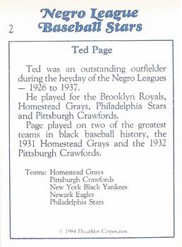 1984 Decathlon Negro League Baseball Stars #2 Ted Page Back