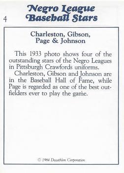 1984 Decathlon Negro League Baseball Stars #4 Oscar Charleston / Josh Gibson / Ted Page / Judy Johnson Back