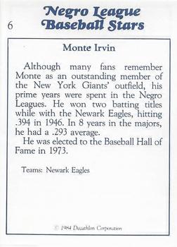 1984 Decathlon Negro League Baseball Stars #6 Monte Irvin Back