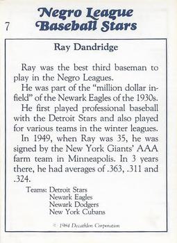 1984 Decathlon Negro League Baseball Stars #7 Ray Dandridge Back
