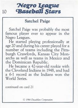 1984 Decathlon Negro League Baseball Stars #10 Satchel Paige Back