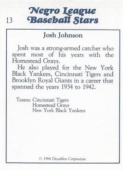 1984 Decathlon Negro League Baseball Stars #13 Josh Johnson Back